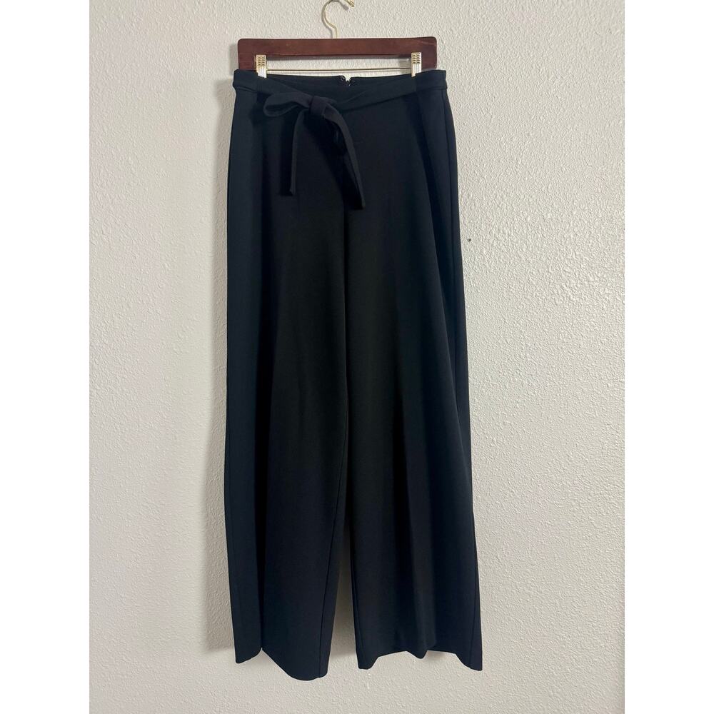 Tahari Black Wide Leg Pants Tie Waist High Rise Minimalist Chic - Picture 2 of 7